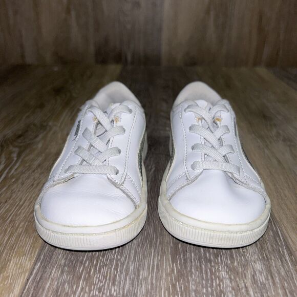 Puma Infant Youth Size 9C Classic White Silver Leather 381499-01 Sneaker Shoes - Picture 3 of 11